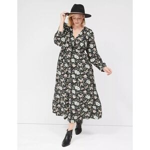 Lane Bryant $110 Black Floral Midi Dress Size 24 Hippie Dark Cottagecore